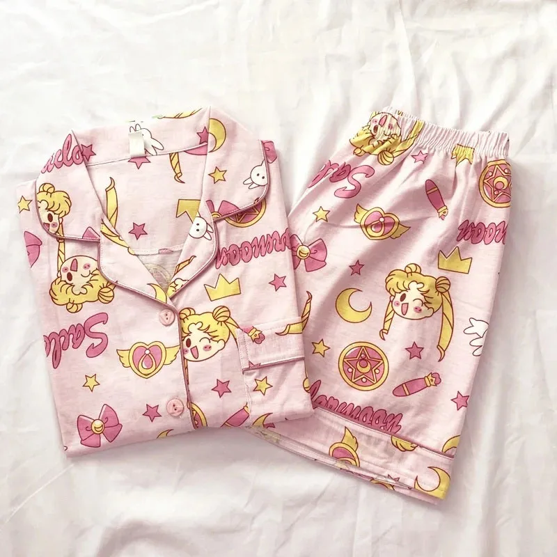 Sailor Moon Sweet Women Pajamas Anime Girls Kawaii Sailor Moon Clothes Short Sleeved Pajamas Set Short Pants Children Clothing