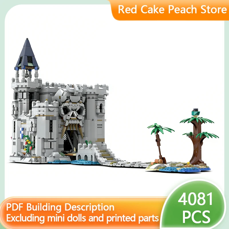 

Модель средневекового замка MOC, строительные блоки, замок на скалах у моста, модульная технология, детские праздничные подарки, игрушки для сборки, набор