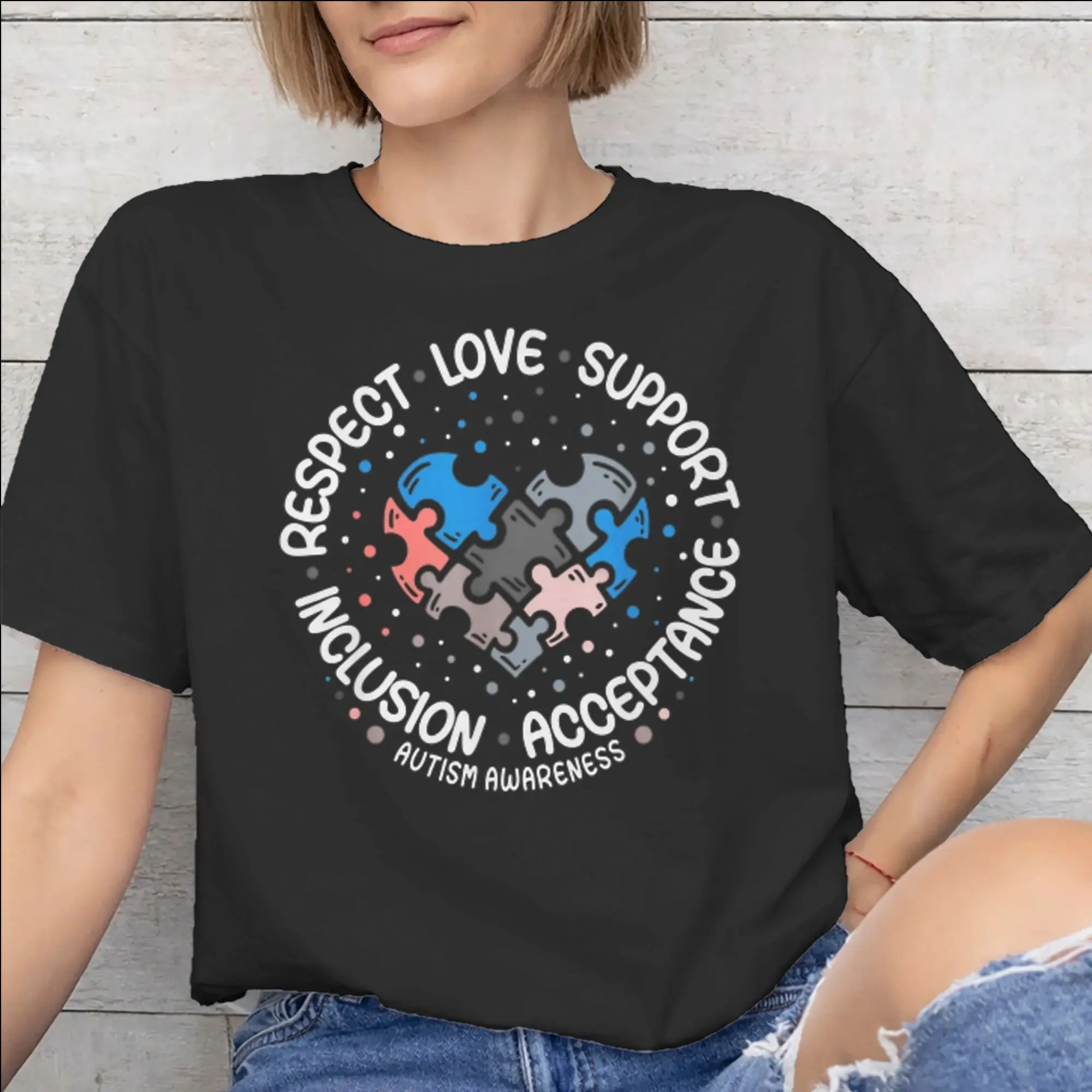 Mens Womens Autism Awareness Respect Love Support  T Shirt 100% Cotton Graphic Printing Tee Shirts  Top Clothing