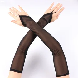 50cm Elasticity Transparent Mesh Hook Finger Gloves Women Drive Sunscreen Etiquette Cosplay Party Sexy Fingerless Long Gloves