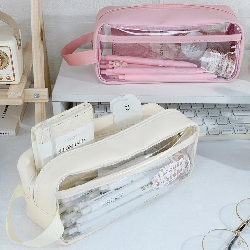 Transparent Pencil Case Korean Stationery Pen Case Estuche Escolar Large Capacity Pencil Box Kalemlik School Supplies Pencilcase