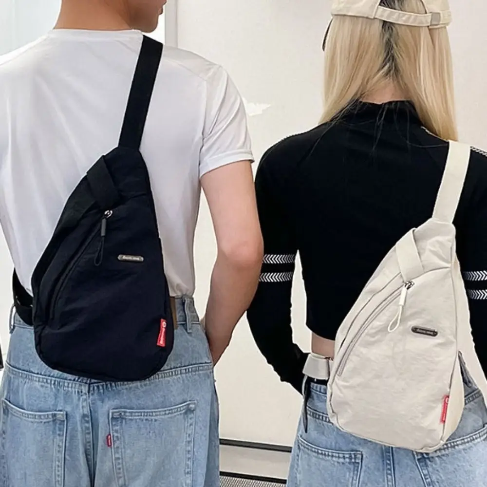 

Fashion Zipper Pocket Cloth Shoulder Bag Letter Soft Chest Bag Men Pack Storage Nylon Shoulder Bag Streetwear