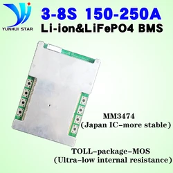 YUNHUI STAR bms 4s 7s 8s 12v 24v li-ion and lifepo4 lithium  Battery  protection board 150A 200A 250A with balancing free cable