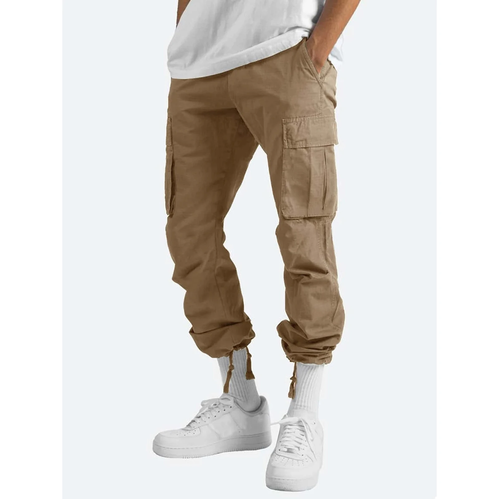 Men's Loose-Fit Cargo Work Pant Flap Pocket Casual Cotton Pants with Plus Size for Man Every Day Outerwear Outfit