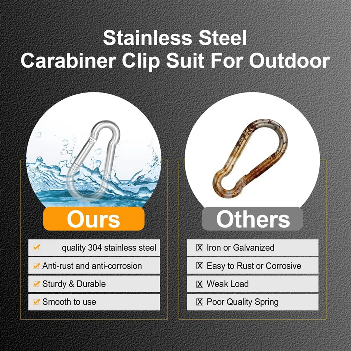 10 Pack Stainless Steel Carabiner Clip, 3.15 Inch Heavy Duty Spring Snap Hook, Carabiner Clips