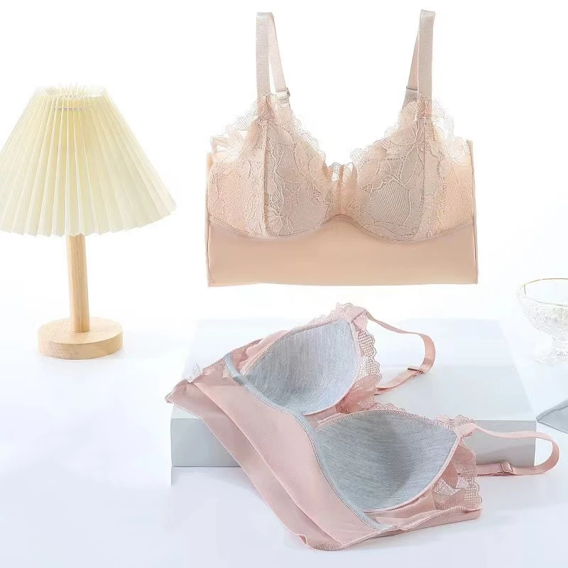 Top Beauty-ropa interior de encaje para mujer, sección delgada, sin anillo de acero, ajuste, talla grande, sujetador sin costuras