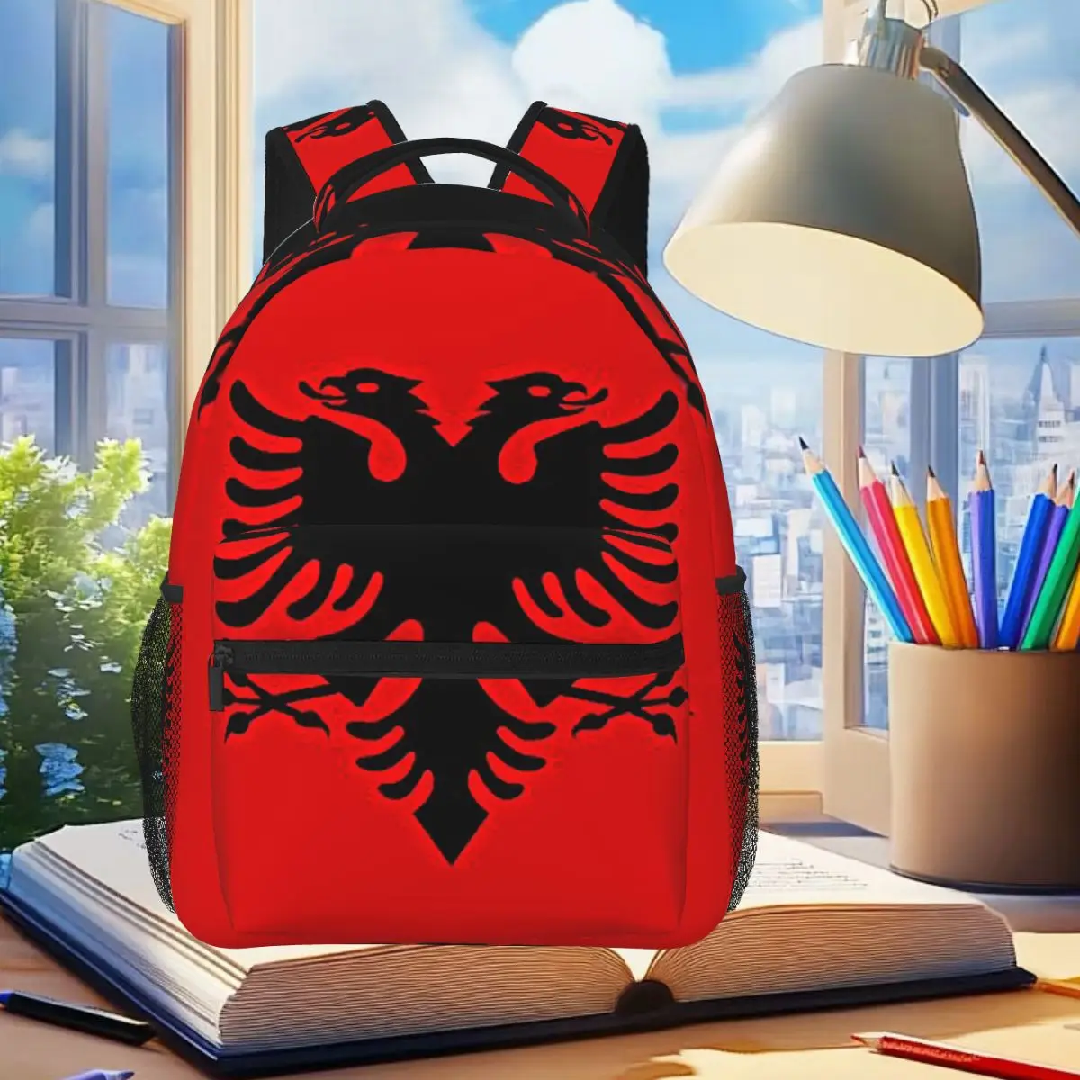 

Albania Flag Black Eagle On Red Backpack Student Boys Girls BookBag Children School Bag Computer Shoulder Bags for Men Women