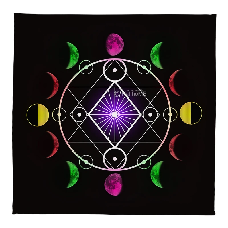 Colorful Planetary Compass Tarot Tablecloth Velvet Altar Cloth Moon Phase Oracle Card Pad Pagan Witchcraft Astrology Supplies