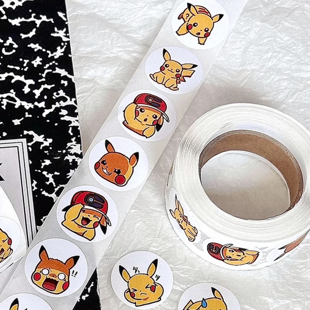 Rollo de pegatinas de Pokémon de dibujos animados para niños, calcomanías de Anime Kawaii para teléfono y portátil, decoración Stiker, juguete de