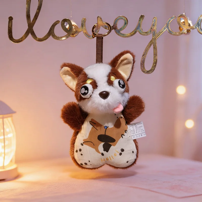 Soft Fluffy Squeeze Dog Plush Keychain Cute Stuffed Puppy with Pop Eyes Ideal for Gift, Bag Decor and Stress Relief