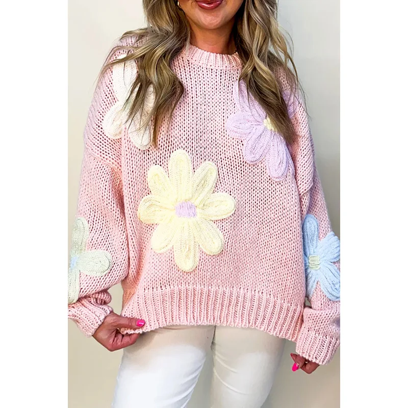 

Женский зимний вязаный пуловер с цветочной вышивкой, теплый свитер с круглым вырезом в европейском и американском стиле, игривый, уменьшающий возраст