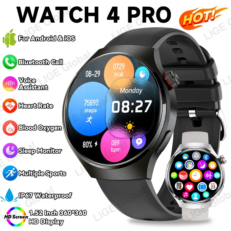 

LIGE For WATCH 4 Pro Smart Watch Men HD Screen Bluetooth Call Voice Assistant Heart Rate Health Monitor Sports Smartwatch 2025