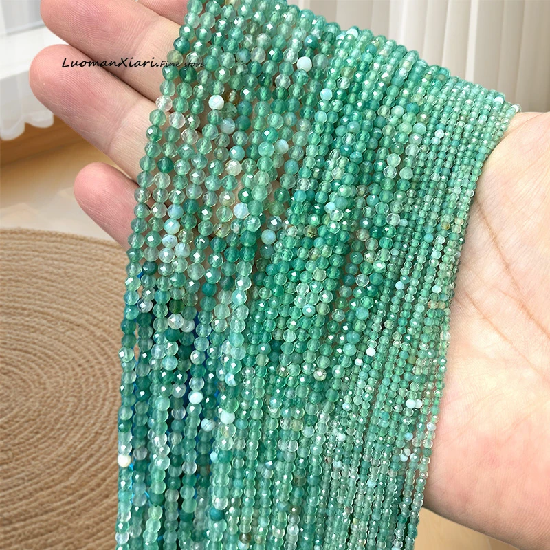 

Natural Stone Faceted Green Lace Agate Onyx 2 3 4mm Round Spacer Beads for Jewelry Making Diy Earrings Bracelets Accessories