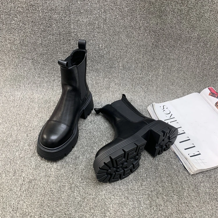 Women's Rubber Boots Shoes Round Toe Flat Heel Luxury Designer Chelsea  Rain Ankle Black Ladies Lolita High Heel Fashion image 4