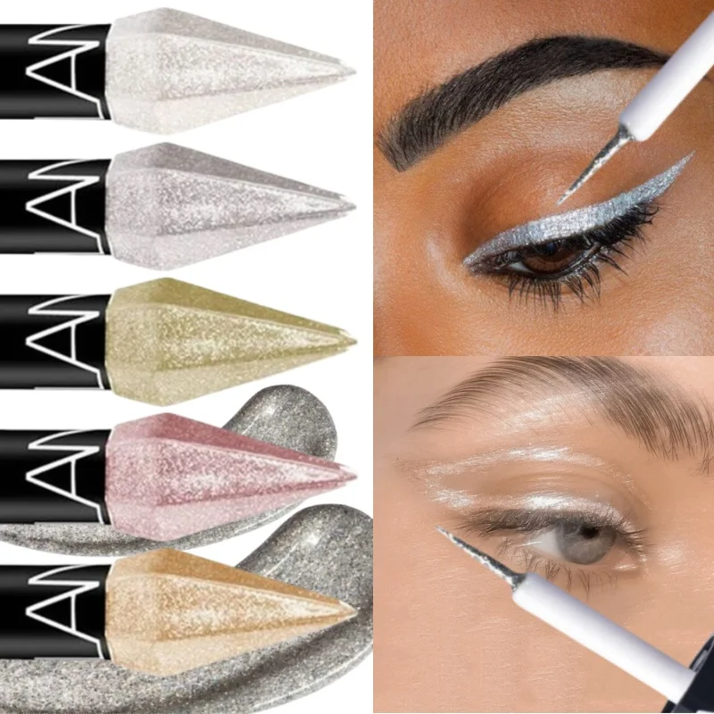 真珠光沢のあるダイヤモンド液体アイライナーシマー防水長期的なグリッターシルバーカラー着やすいアイペンシル韓国メイク