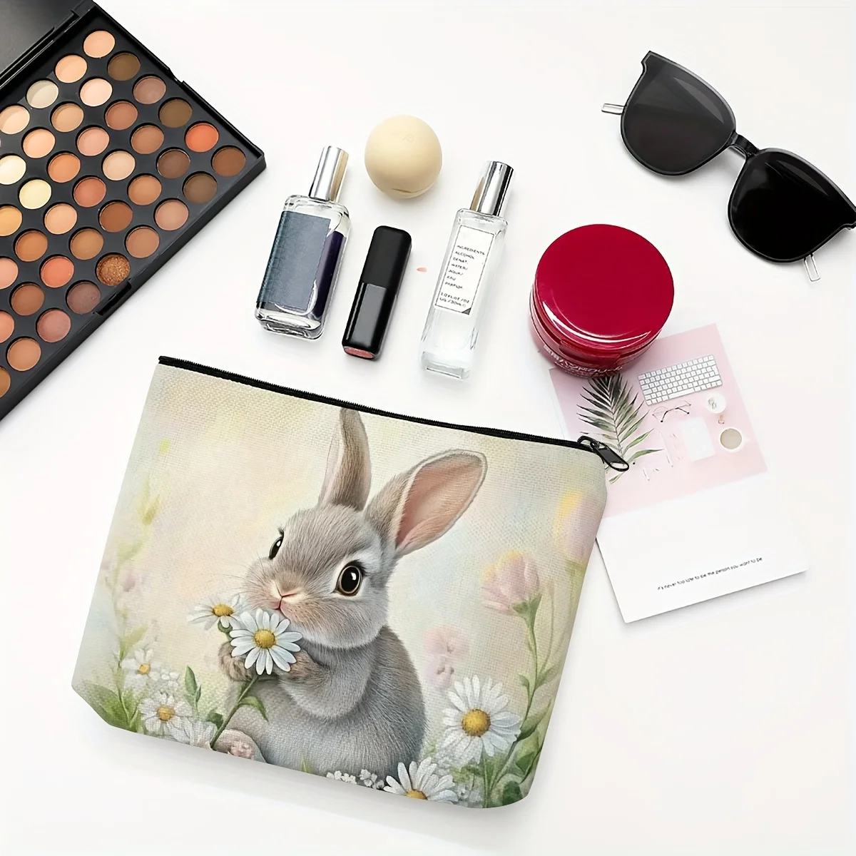 ウサギの化粧ポーチ - 女性用のかわいい多機能ジッパーポーチ、ジュエリー収納バッグ、旅行に最適なジッパー付き小型収納ポーチ