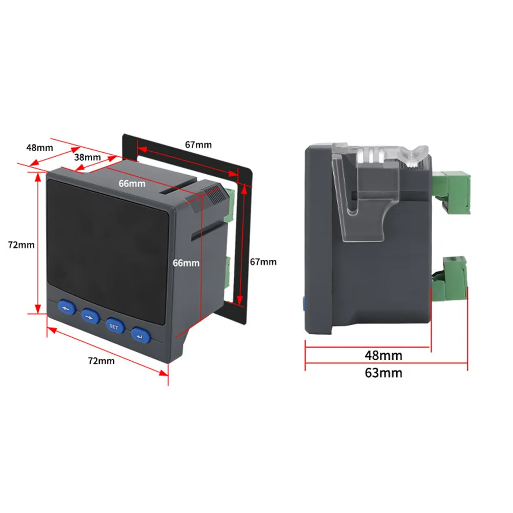 Digital Three Phase Voltmeter 72x72mm Panel Mount with True for rms Measurement and RS485 Interface for Remote Data Logging