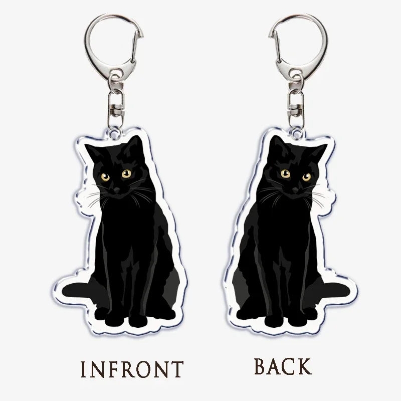 Cute Black Cat Blep Tongue Acrylic Keychain Not Talk To Me I Am Angry Keyring Key Ring Chains for Bag Pendant Aaccessories Gift