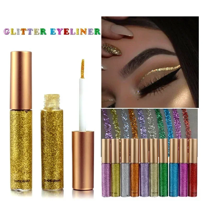 Heallor 10 colori ombretto Glitter oro bianco per facile da indossare penna Eyeliner con paillettes liquide impermeabili Beauty Eye Liner Makeup to