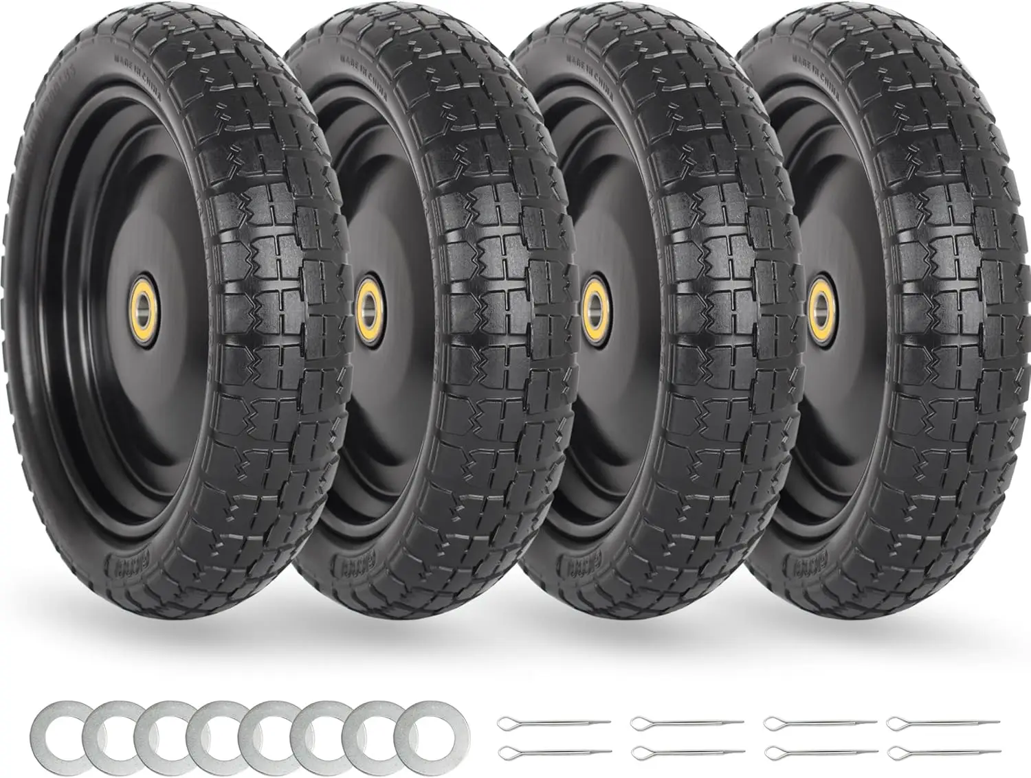 

4.00-6 Flat-Free Solid Tire and Wheel Set, 13" for Wheelbarrow Garden Wagon Trolley Dolly (4-Pack)