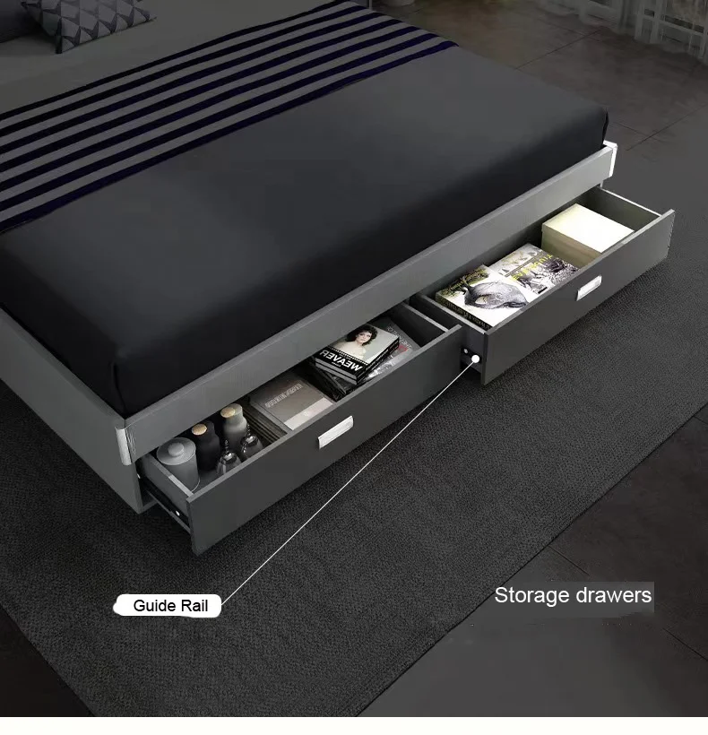 منصة تجميل خشبية عالية المستوى مجموعة أثاث غرفة النوم الهيدروليكية الفاخرة بحجم كينغ إطار سرير حائط ميرفي مع أدراج