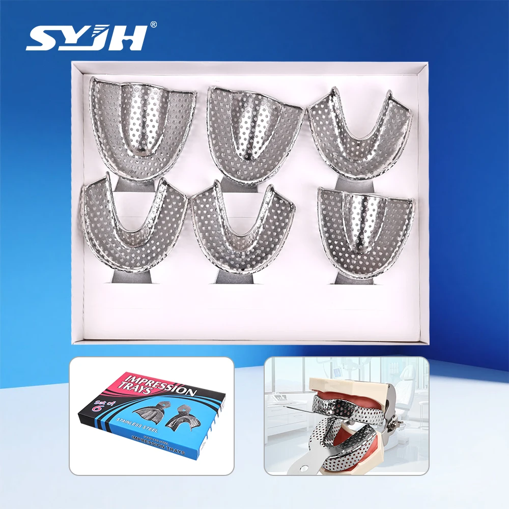 

SYJH 6Pcs Dental Stainless Steel Impression Tray Holes Upper Lower Teeth Holder Dentistry Autoclavable Impression Buckets