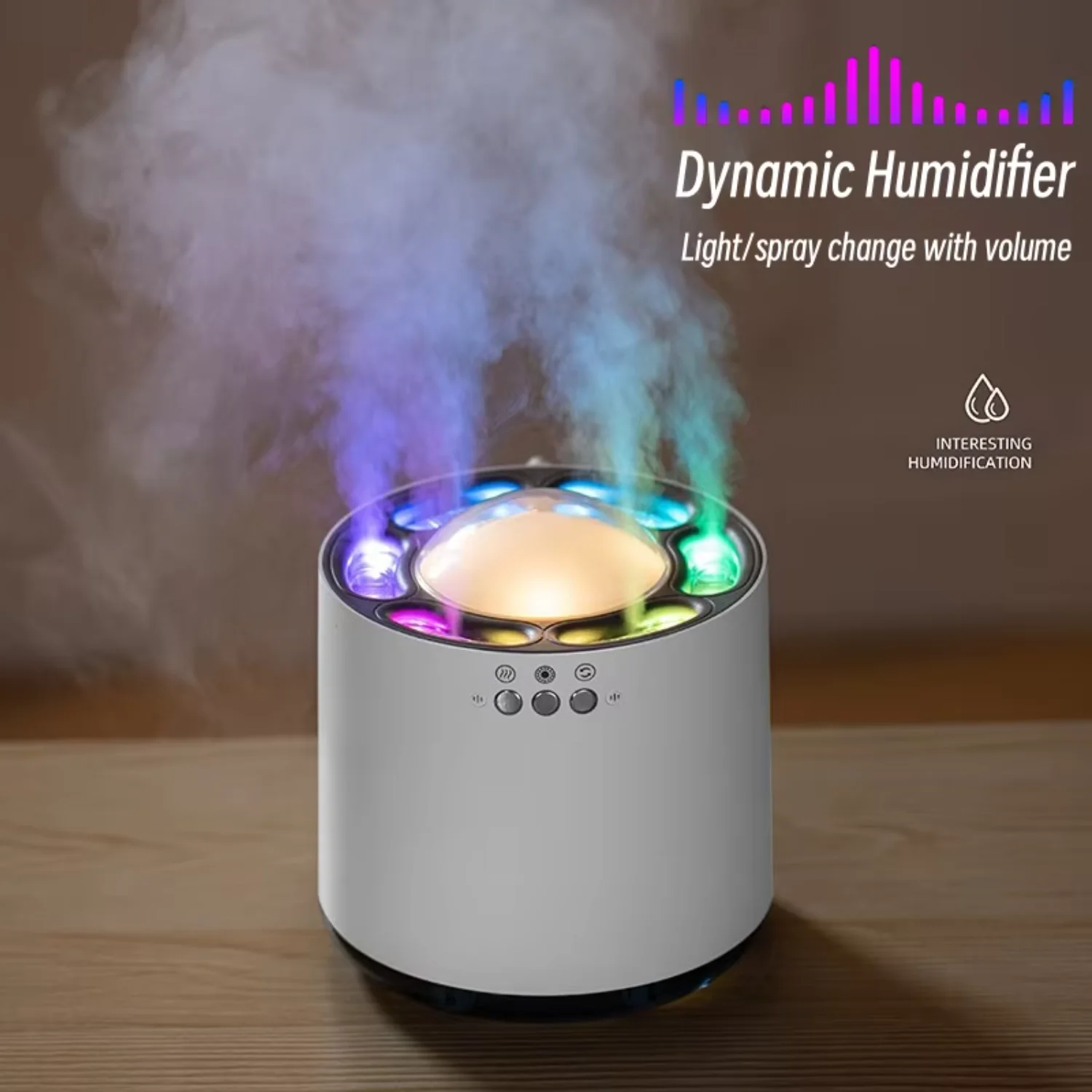 

데스크탑 다이나믹 음악 초음파 불꽃 공기 가습기, 가정용 900ML RGB LED 조명 가습기 디퓨저 기계,