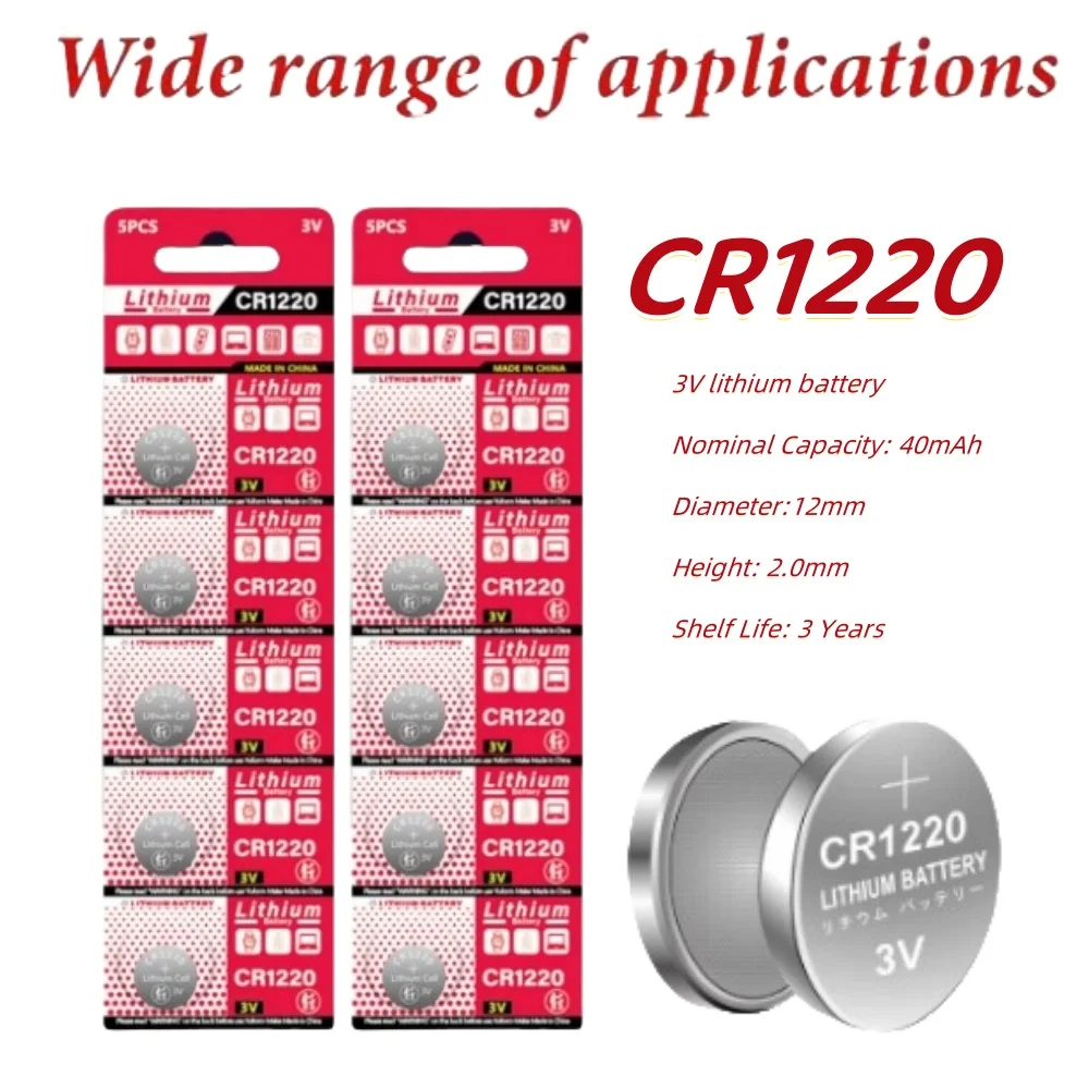 New 2-50Pcs CR1220 Batteries High Capacity 3V Lithium Coin Cell CR 1220 Battery for watches healthcare devices Calculator etc