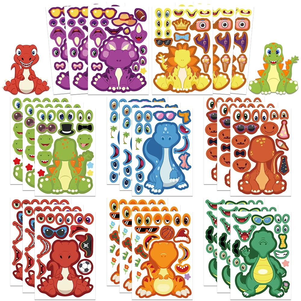 

32Sheets Toy Dinosaur DIY Puzzle Cartoon Animals Graffiti Sticker For Laptop Student Tablet Water Cup Girl Boy Gifts Stickers