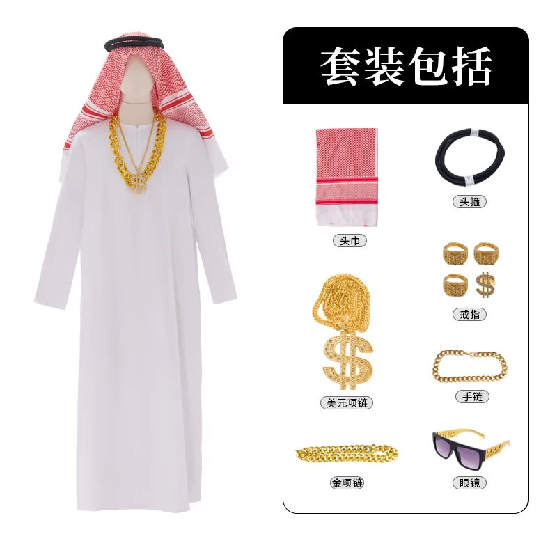 Middle East Arabic Robe Thobe Costume UAE Medieval Dubai Muslim Tycoon Stage Performance Disguise Cosplay Costumes Men Women