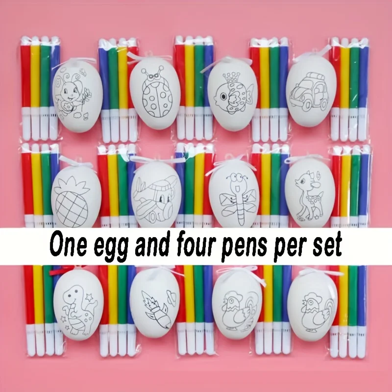 8 set di uova di Pasqua in plastica dipinte a mano, decorazioni pasquali da appendere, una varietà di modelli diversi