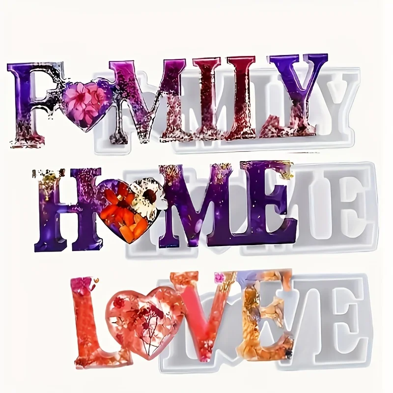 3Pcs Heart Slogan Silicone Resin Molds, UV Epoxy Casting DIY Resin Mold, Home Decor Ornament & Holiday Creative Gift