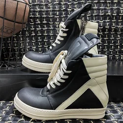 Men Shoes Genuine Leather High Top Boots For Women Owen Vintage Original Luxury Trainers High Street Zip Sneakers