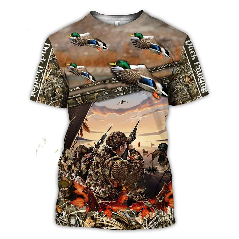 Camouflage Hunting Wild Duck Animal 3d Print T-shirt Top Round Neck Streetwear Fashion Casual Men\'s T Shirts Harajuku Clothing