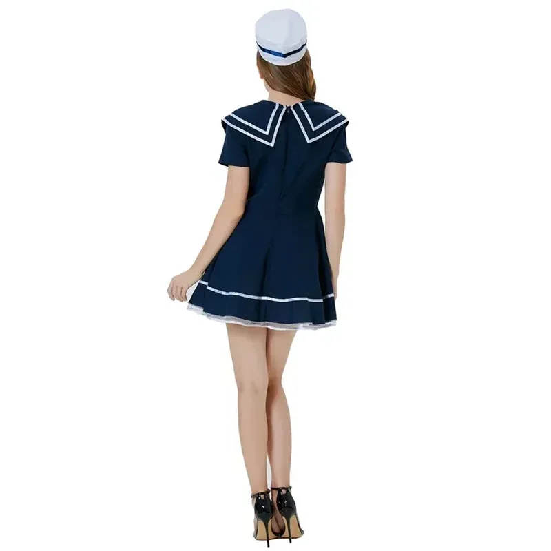 Uniforme cosplay da marinaio sexy blu scuro per adulti per le donne, travestimento in maschera per feste di Halloween