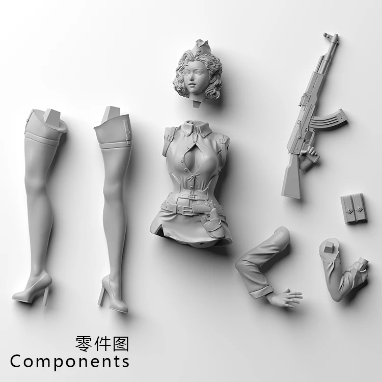 OceanCosmos miniatures, Original, female officer, military theme, sexy girl soldier, AK gun, Resin unpainted Model kit figure GK