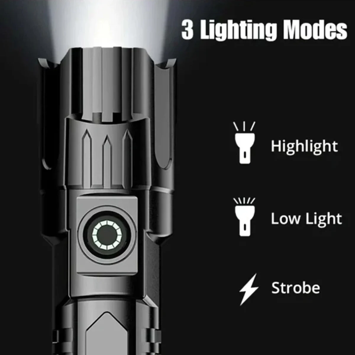 High Power P200 Led Flashlight  Rechargeable Telescopic Zoom Tactical Torch Hand Lantern For Outdoor Camping Emergency Lighting