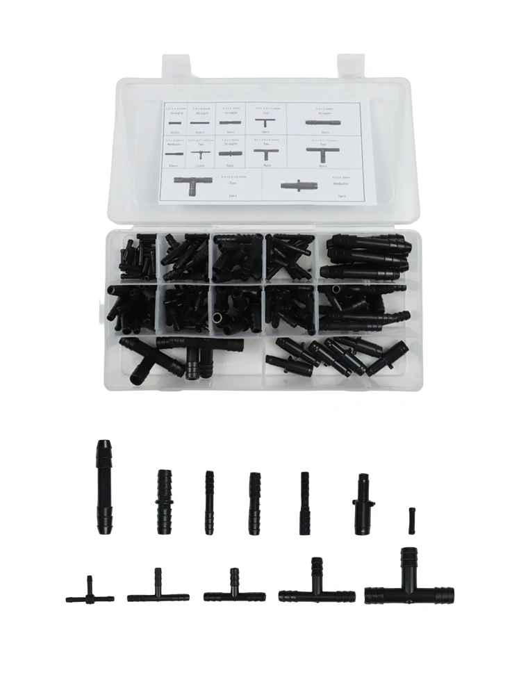 Comprehensive Car Hose Connector Assortment Set 113 Piece Reducer Straight T Piece (Plastic Black) for Enhanced Performance