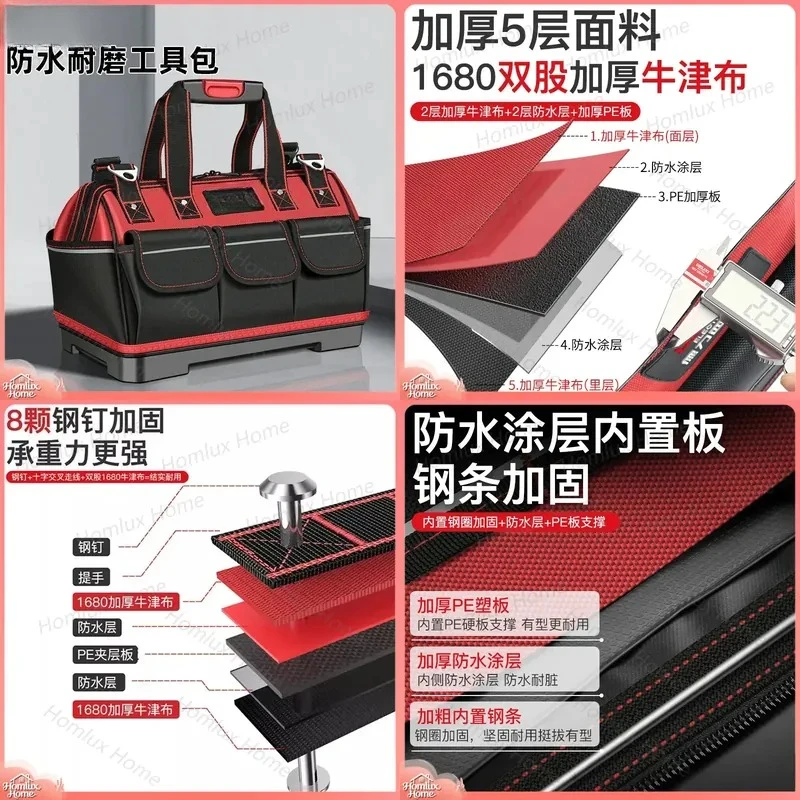 Multifunctional Portable Electrical Tool Kit Waterproof Oxford Canvas Bag Heavy Duty Wear Resistant Electrician Hardware Set