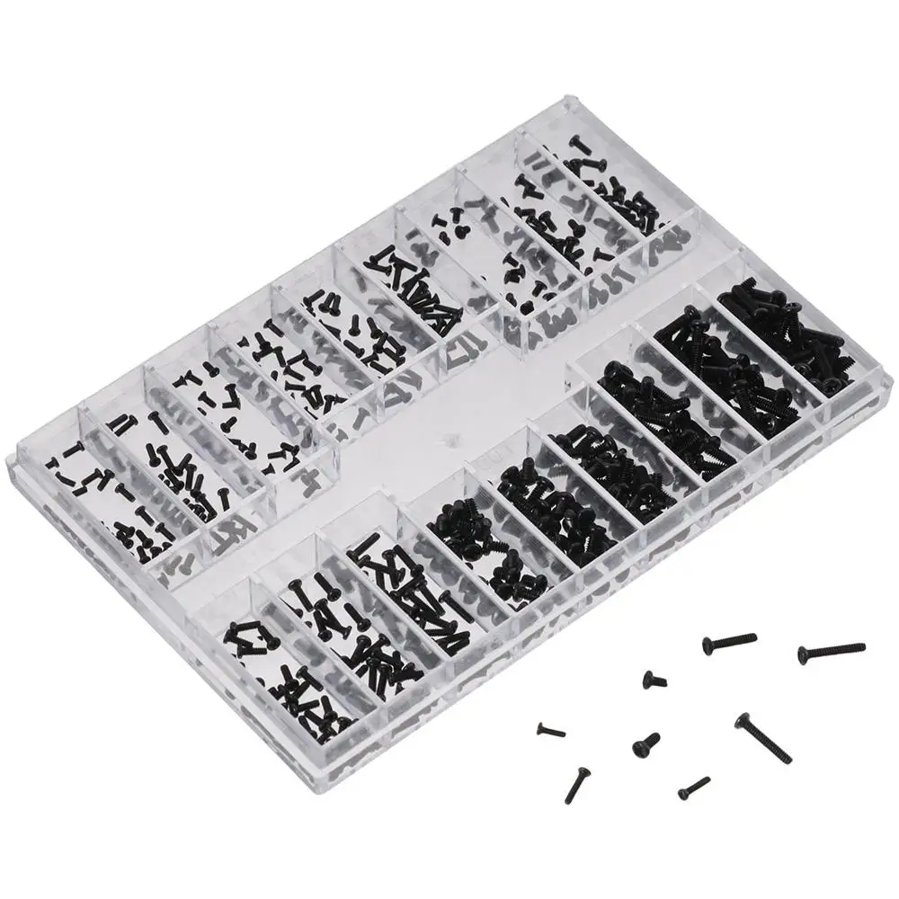 18 Kinds Small Screws Stainless Steel M1.2 / M1.4 / M2.0 Micro Screws Set Black Mini Screws Assortment Kit Clocks