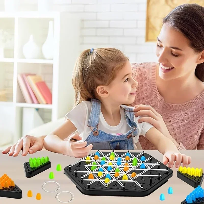 New Geometry Chain Chess Puzzle Triangle Chess Desktop Game Rubber Band Training Family Interaction Exercise Thinking Toys Gifts