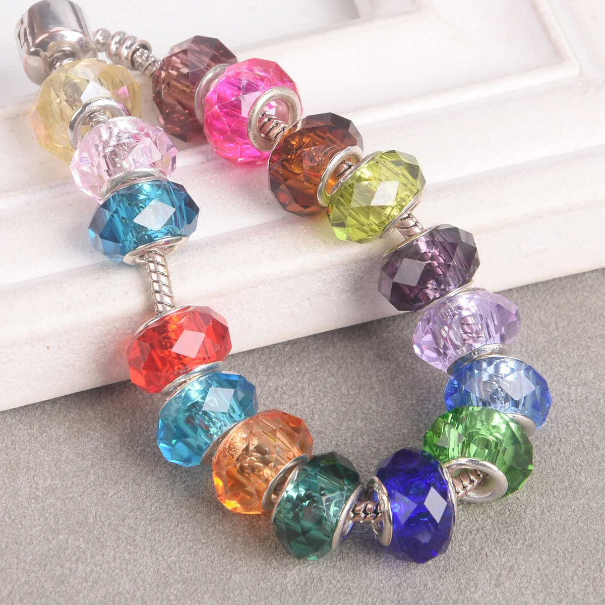 5pcs 14mm Rondelle Faceted European Charms Handmade Lampwork Glass Loose Big Hole Beads For Jewelry Making DIY Bracelet