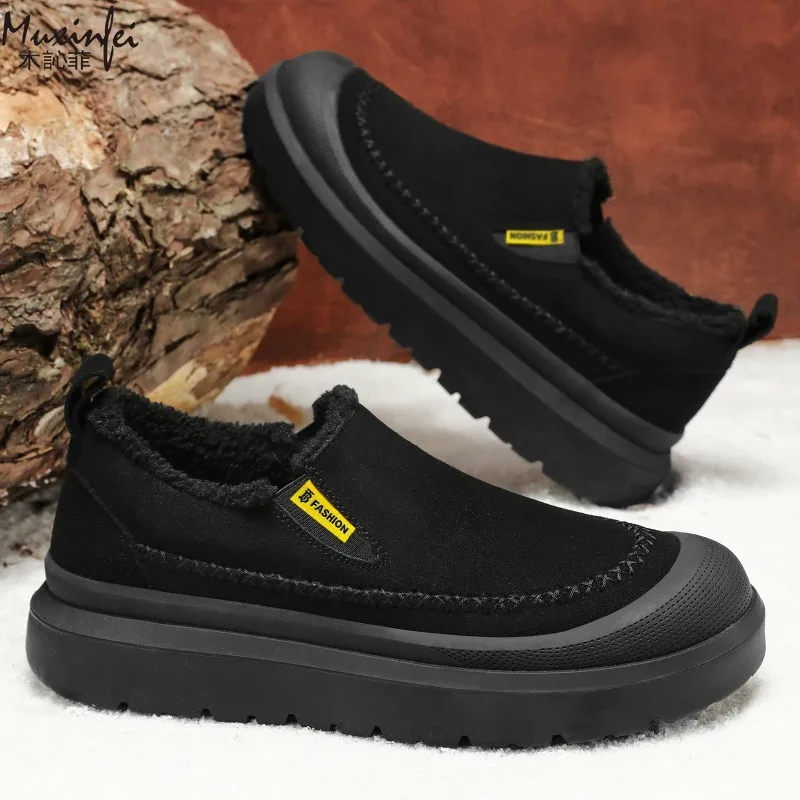 أحذية رجالية شتوية جديدة ذات نعل سميك لزيادة الارتفاع ومضادة للانزلاق أحذية الثلوج الدافئة كاجوال متعددة الاستخدامات من القطن السميك