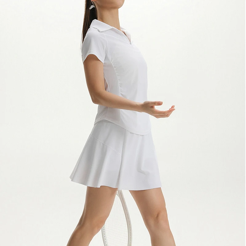 Women's Summer Short Sleeve Skort Set Slim Fit Quick Dry Breathable Running Tennis Yoga Gym Athletic Outfit