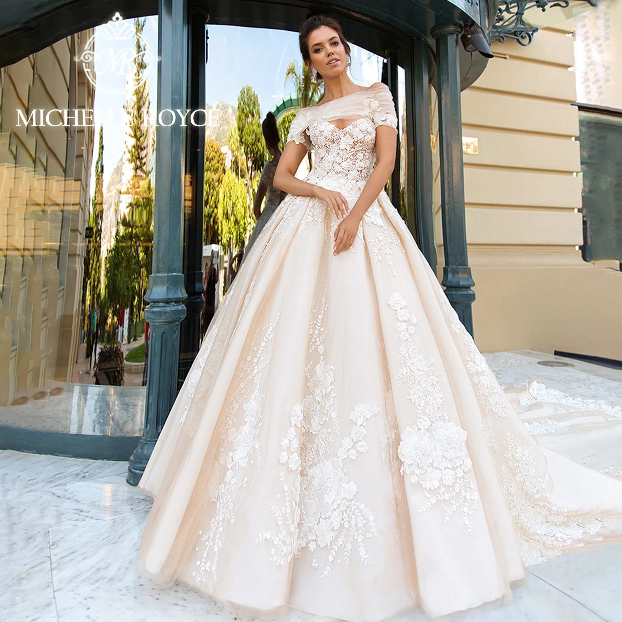 Michelle Royce Ball Gown Wedding Dresses For Women Sexy tSweetheart Embroidery Champagne Lace Up Wedding Gown Vestidos De Novia