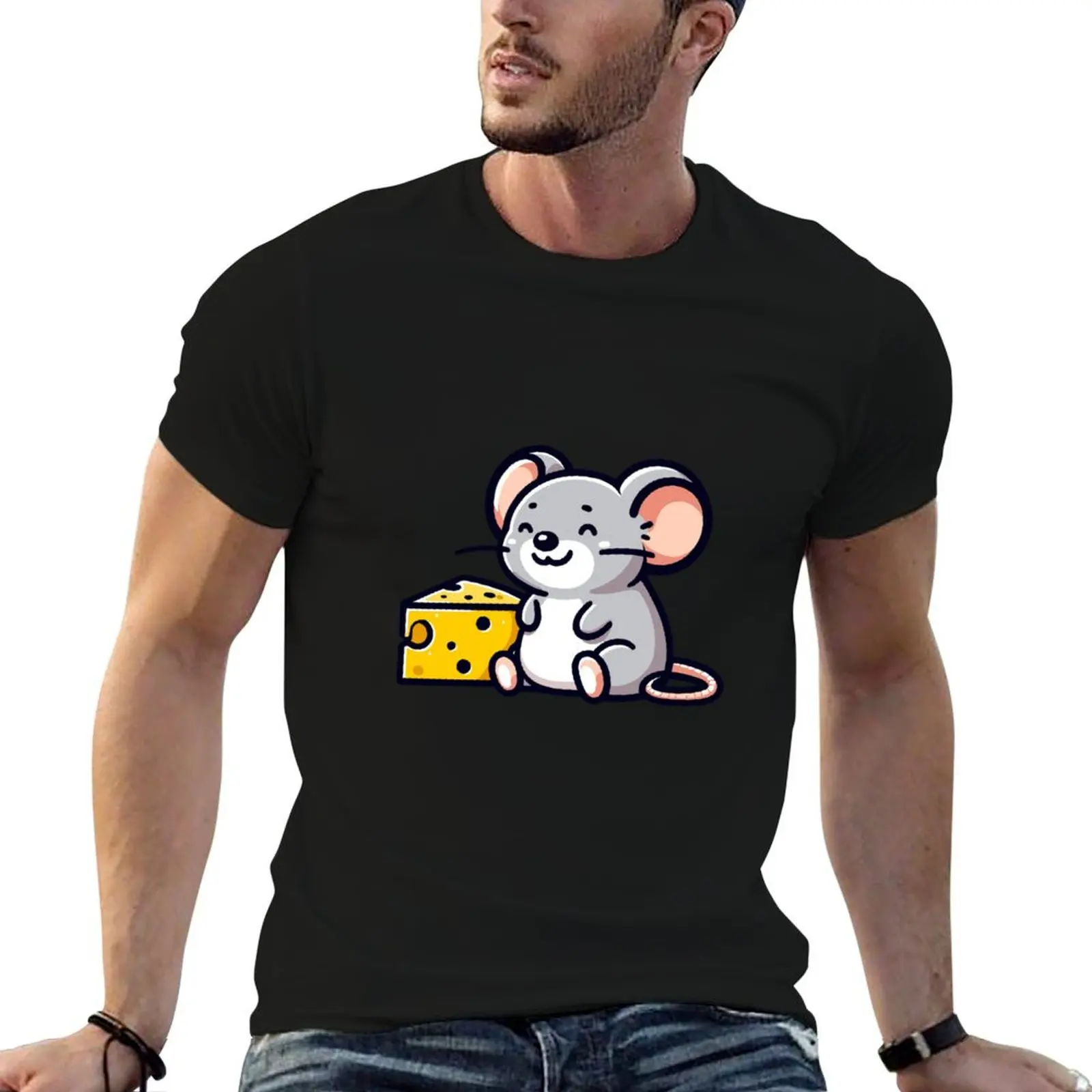 

Cheerful Cheese Lover Mouse - Adorable Mouse with Swiss Cheese T-Shirt oversizeds blacks mens clothes