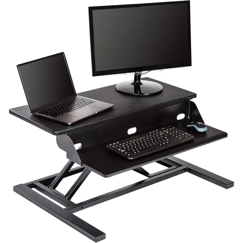 Two-Tier Adjustable Standing Desk Converter with Built-in Keyboard Tray, 32 Wide, Black