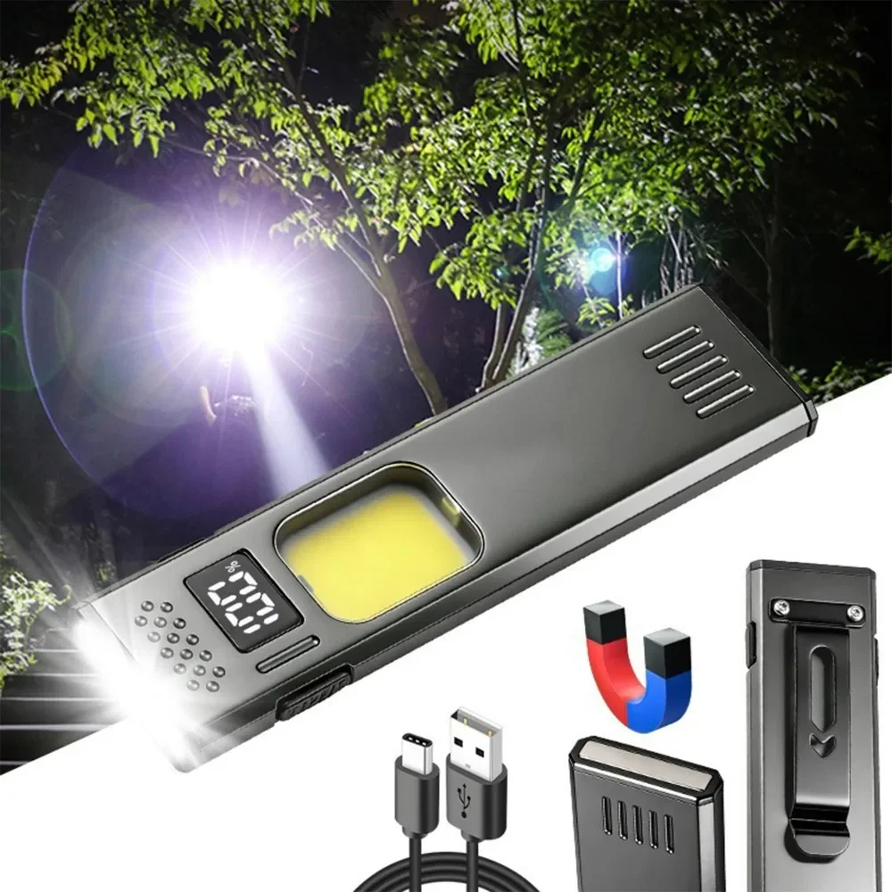 Portable Multifunctional Magnetic Work Light Super Bright LED Flashlight Type-C Rechargeable with Pen Clip for Outdoor Camping