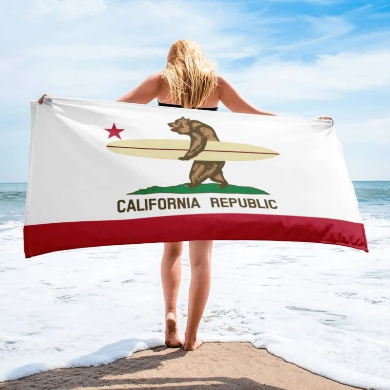 Newest Beach Towel California Republic Surf Bear State Flag Print Beach Towel West Coast Swimming Towel