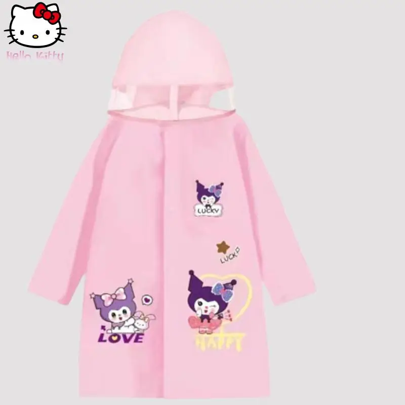 

Hello Kitty New Kawaii Cartoon Child Pvc Raincoat Girls' Anime Fashion with Schoolbag Seat Raincoat Student Waterproof Coat